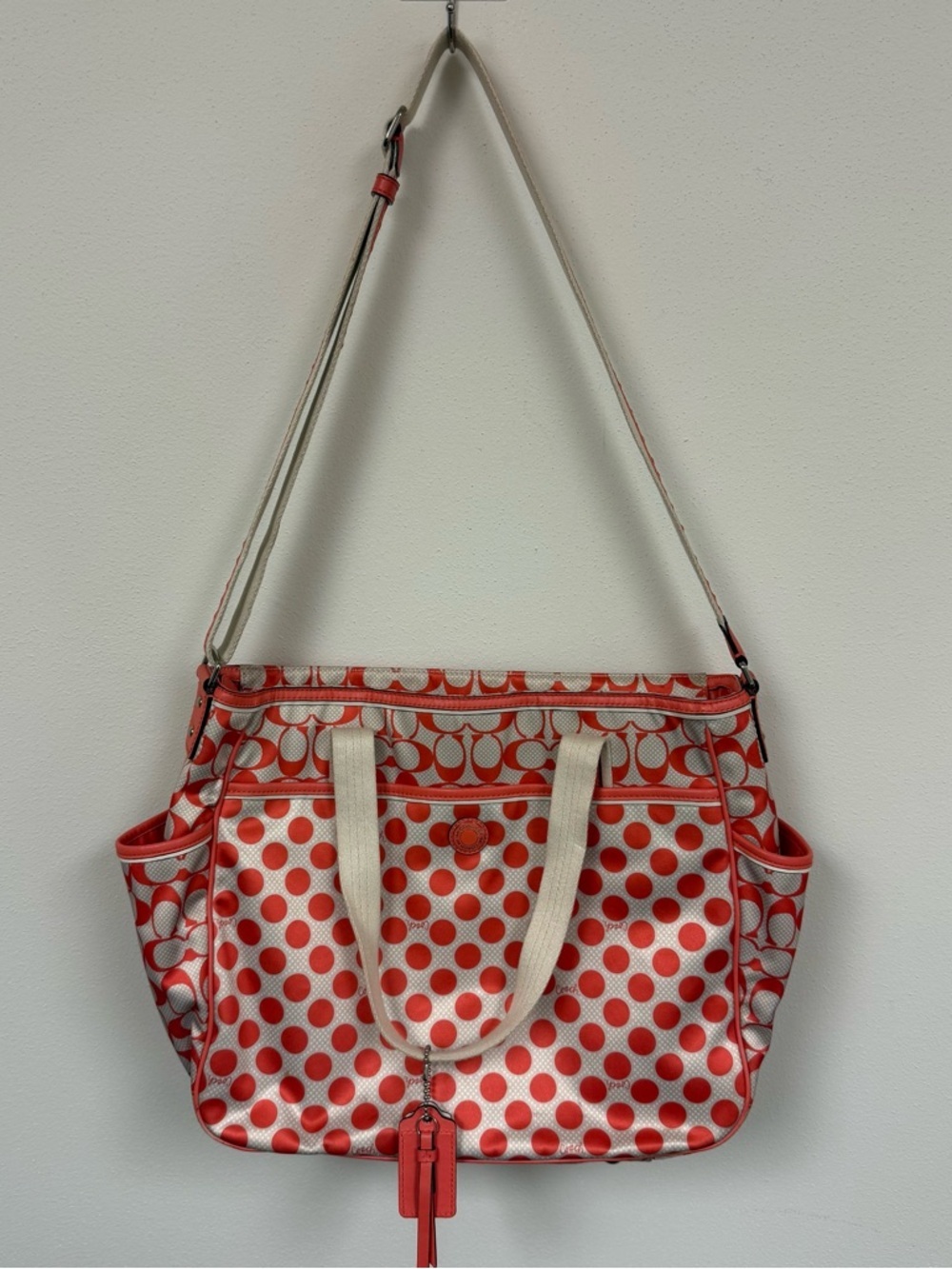COACH Peyton Dream C Polka Dot Diaper Bag Tote, White & Orange Full Set - Rare - Picture 2 of 15